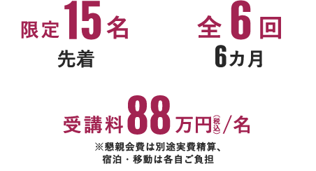 限定15名　全6回　受講料88万円（税込）／名
